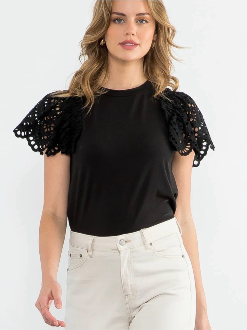 THML Dyana Flutter Eyelet Sleeve Top